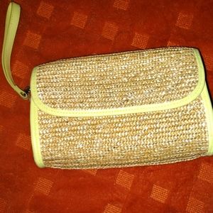 Old Navy Straw Purse/Clutch w/Lime Green Trim & Lining, Wrist Strap - Never Used